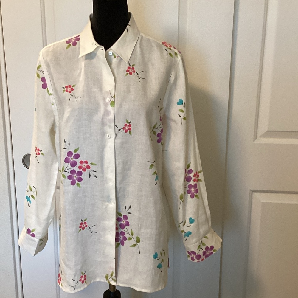 Sutton Studio exclusively for Bloomingdale’s Linen Floral Button-Up Shirt L